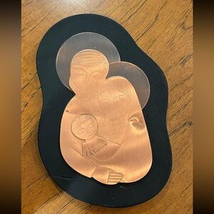 Sold Vintage MCM pressed Copper and Black Holy Family Religious Art Plaque. GUC!